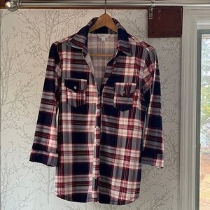 Market & Spruce Plaid Shirt in White, Red & Navy